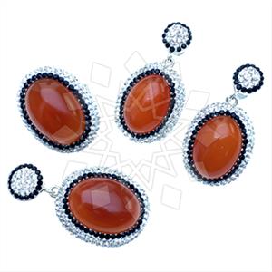 925 Sterling Silver Gem and Crystals Ring Earring Pendant Sets