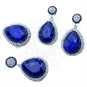 925 Sterling Silver Gem and Crystals Ring Earring Pendant Sets