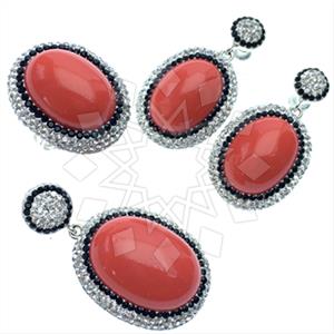 925 Sterling Silver Gem and Crystals Ring Earring Pendant Sets
