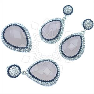 925 Sterling Silver Gem and Crystals Ring Earring Pendant Sets
