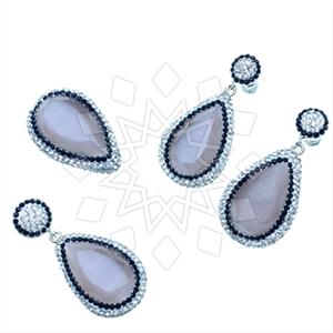 925 Sterling Silver Gem and Crystals Ring Earring Pendant Sets