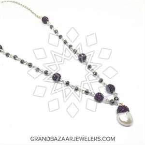 925 Sterling Silver Gem and Crystals Beaded Necklace