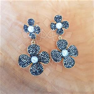 925 Sterling Silver Crystal Pave  Double Drop Earrings