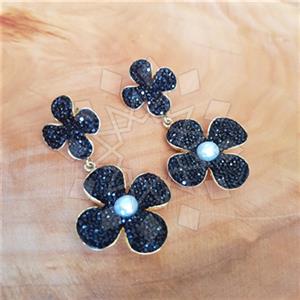 925 Sterling Silver Crystal Pave  Double Drop Earrings