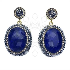 925 Sterling Silver Gem and Crystals Dangle Earrings