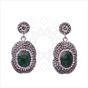 925 Sterling Silver Gem and Crystals Dangle Earrings