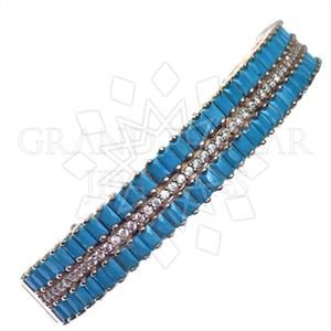925 Sterling Silver Baguette Gemstone  Cuff Bracelets