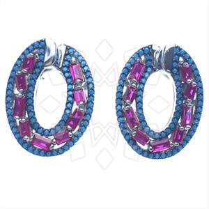 925 Sterling Silver Baguette Gemstone  Statement Earring