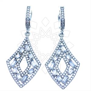 925 Sterling Silver Baguette Gemstone  Dangle Earrings