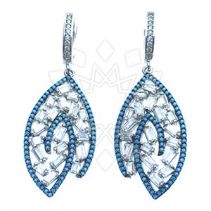 925 Sterling Silver Baguette Gemstone  Statement Earring