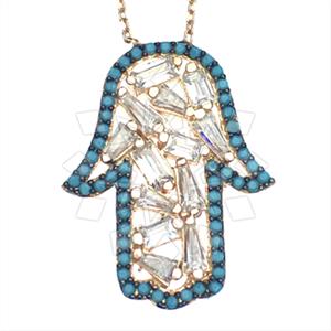 925 Sterling Silver Hamsa Hand Pendant Necklace