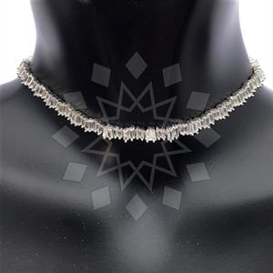 925 Sterling Silver Baguette Gemstone  Choker Necklace