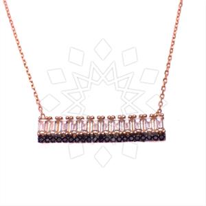 925 Sterling Silver Baguette Gemstone  Pendant Necklace