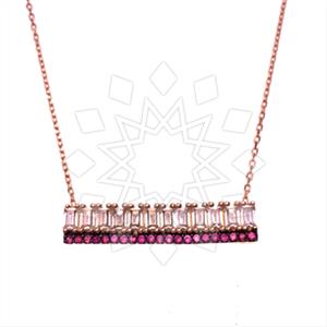 925 Sterling Silver Baguette Gemstone  Pendant Necklace