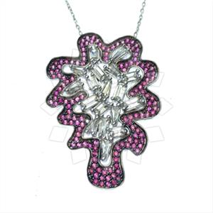 925 Sterling Silver Baguette Gemstone  Pendant Necklace