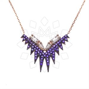 925 Sterling Silver Baguette Gemstone  Pendant Necklace