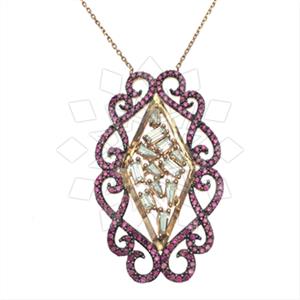 925 Sterling Silver Baguette Gemstone  Pendant Necklace