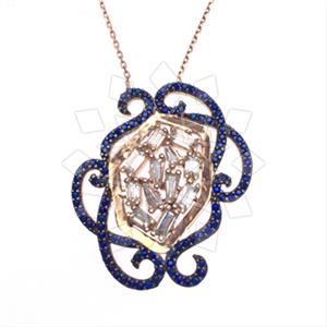 925 Sterling Silver Baguette Gemstone  Pendant Necklace