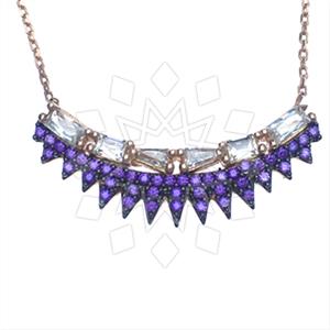 925 Sterling Silver Baguette Gemstone  Pendant Necklace