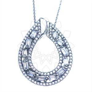 925 Sterling Silver Baguette Gemstone  Pendant Necklace