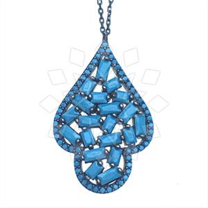 925 Sterling Silver Baguette Gemstone  Pendant Necklace
