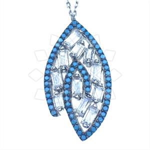 925 Sterling Silver Baguette Gemstone  Pendant Necklace