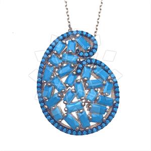 925 Sterling Silver Baguette Gemstone  Pendant Necklace