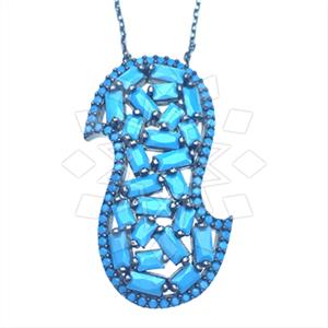 925 Sterling Silver Baguette Gemstone  Pendant Necklace