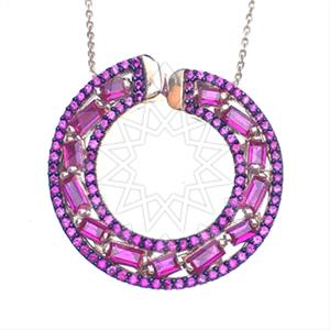 925 Sterling Silver Baguette Gemstone  Pendant Necklace