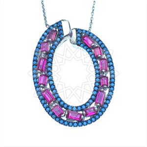 925 Sterling Silver Baguette Gemstone  Pendant Necklace