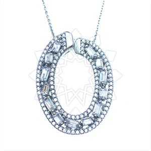 925 Sterling Silver Baguette Gemstone  Pendant Necklace
