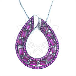 925 Sterling Silver Baguette Gemstone  Pendant Necklace