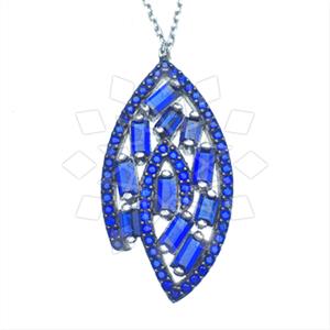 925 Sterling Silver Baguette Gemstone  Pendant Necklace