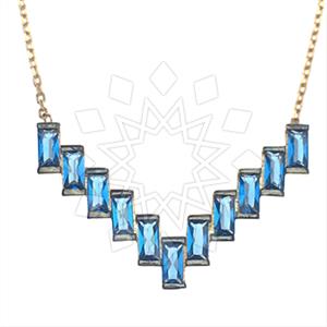 925 Sterling Silver Baguette Gemstone  Pendant Necklace