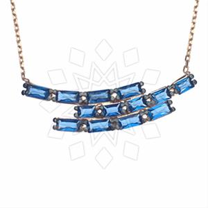 925 Sterling Silver Baguette Gemstone  Pendant Necklace