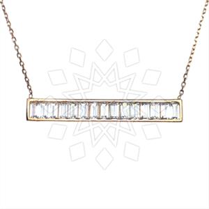 925 Sterling Silver Baguette Gemstone  Pendant Necklace