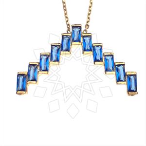 925 Sterling Silver Baguette Gemstone  Pendant Necklace