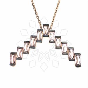 925 Sterling Silver Baguette Gemstone  Pendant Necklace