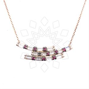 925 Sterling Silver Baguette Gemstone  Pendant Necklace