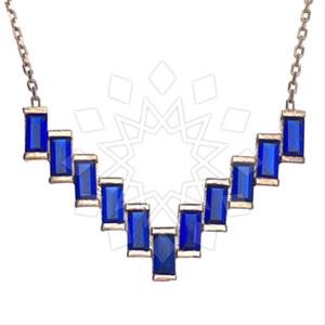 925 Sterling Silver Baguette Gemstone  Pendant Necklace