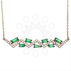 925 Sterling Silver Baguette Gemstone  Pendant Necklace