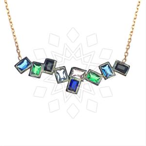 925 Sterling Silver Baguette Gemstone  Pendant Necklace