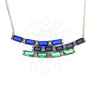 925 Sterling Silver Baguette Gemstone  Pendant Necklace