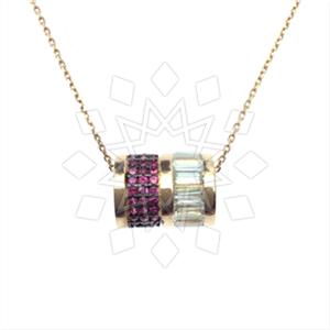 925 Sterling Silver Baguette Gemstone  Pendant Necklace