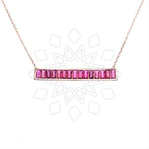 925 Sterling Silver Baguette Gemstone  Pendant Necklace