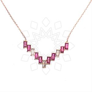 925 Sterling Silver Baguette Gemstone  Pendant Necklace