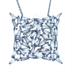 925 Sterling Silver Baguette Gemstone  Pendant Necklace