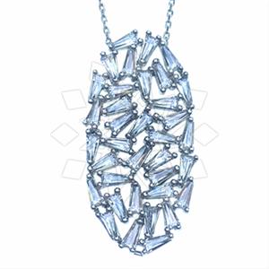925 Sterling Silver Baguette Gemstone  Pendant Necklace