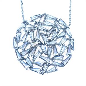 925 Sterling Silver Baguette Gemstone  Pendant Necklace