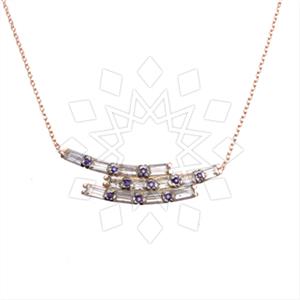 925 Sterling Silver Baguette Gemstone  Pendant Necklace